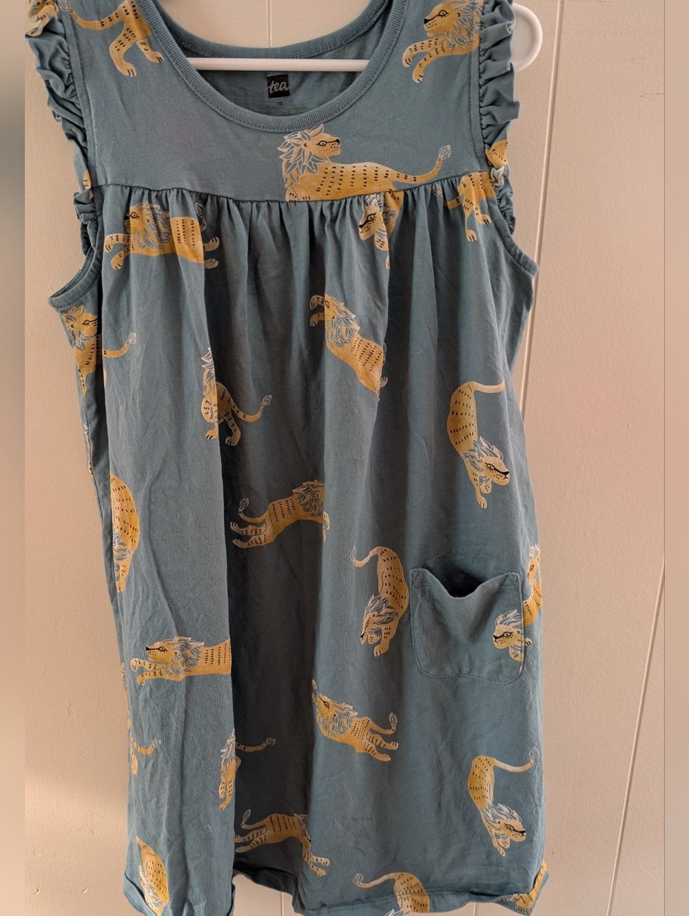 Tea Collection Lion Print Girls Dress in Blue and Yellow Size 10 NEW!